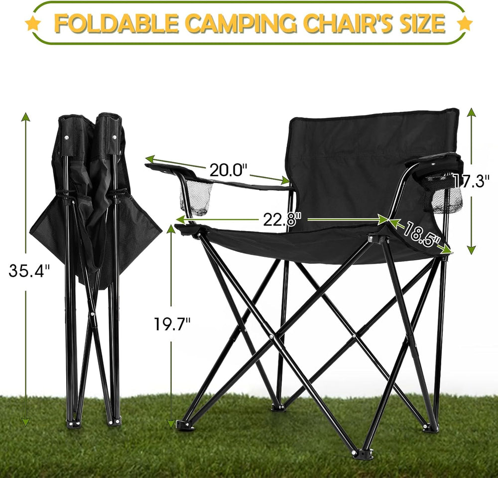 HaSteeL Folding Camping Chair Set of 3, Foldable Black Camp Chairs & Grey...