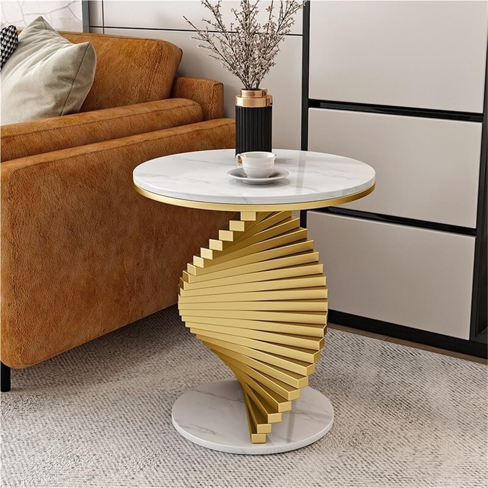 Round Marble Table Coffee Table, Luxury Living Room Side Table, Modern Bedroo...