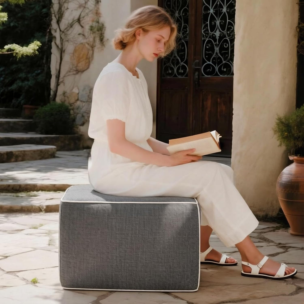 Outdoor Square Ottoman,Pouf Foot Rest for Patio Waterproof,Gray,20x20x14In | ...
