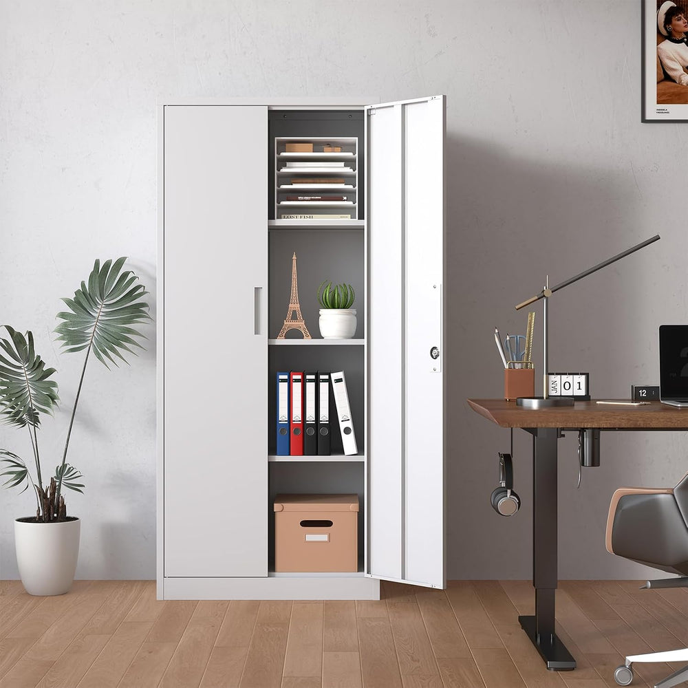 71" Tall Metal Storage Cabinet with Adjustable Shelves, Kitchen Pantry S...