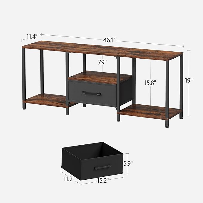 TV Stand with Fabric Drawer for 55 Inch TV, Entertainment Center with Open Sh...
