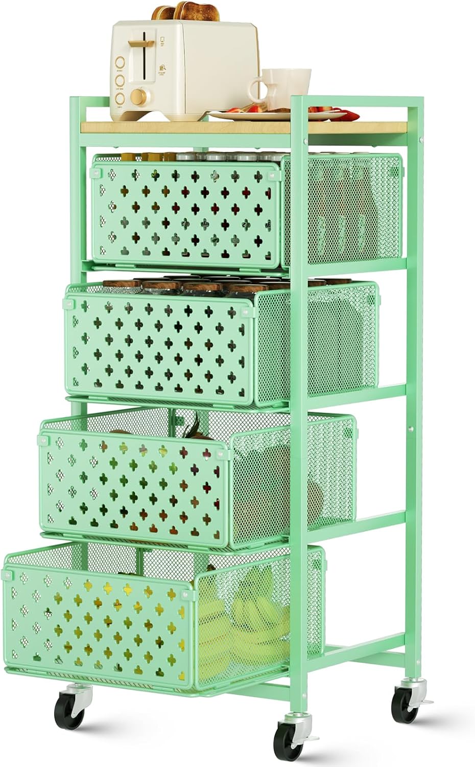 5 Tier Kitchen Storage Cart with Wheels, Utility Fruit Vegetable Storage Rack...