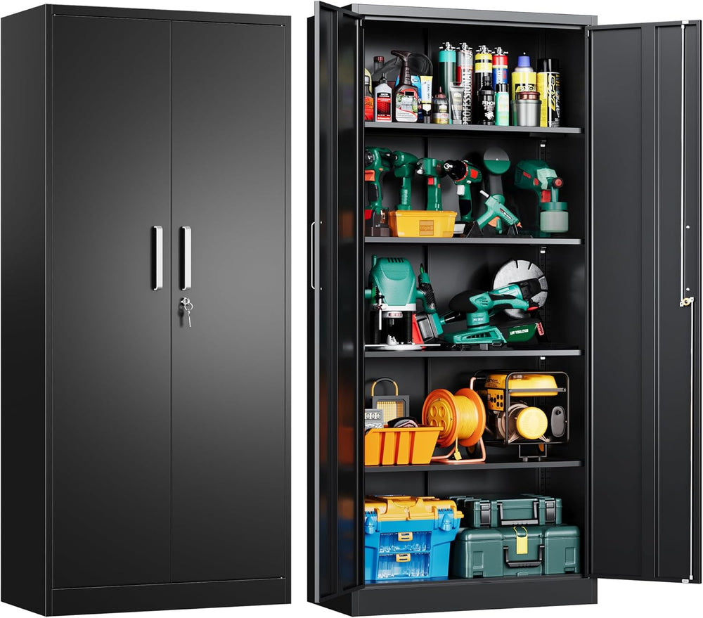 Metal Garage Storage Cabinet with Doors and Adjustable Shelves, 71" Tall...