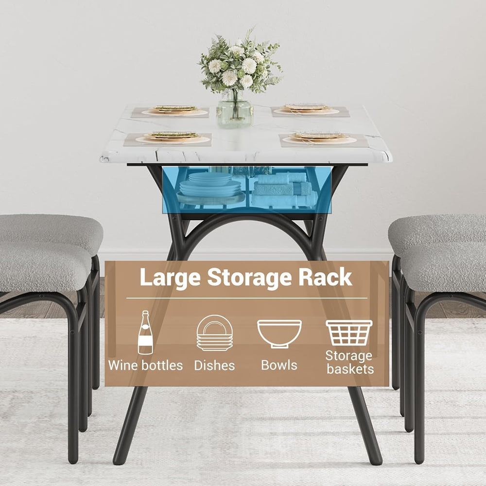 5-Piece Dining Table Set for 4, Modern Kitchen Table with 4 Boucle Chairs, Re...