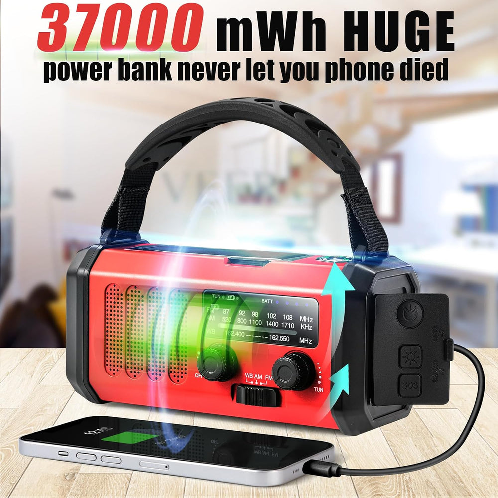 10000mAh Emergency Crank Radio, NOAA/AM/FM Weather Radio, Type-C Charge,Solar...