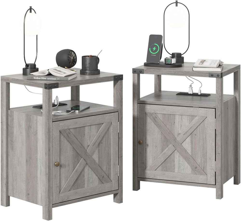 Fameill Nightstands Set of 2, Night Stand with Charging Station, Bed Side Tab...
