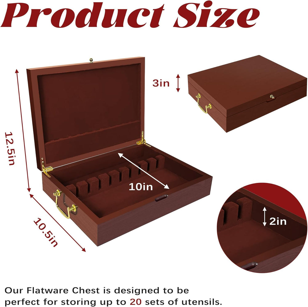 Silverware Storage Box Solid Wood with Lid, Silverware Organizer with Handle ...