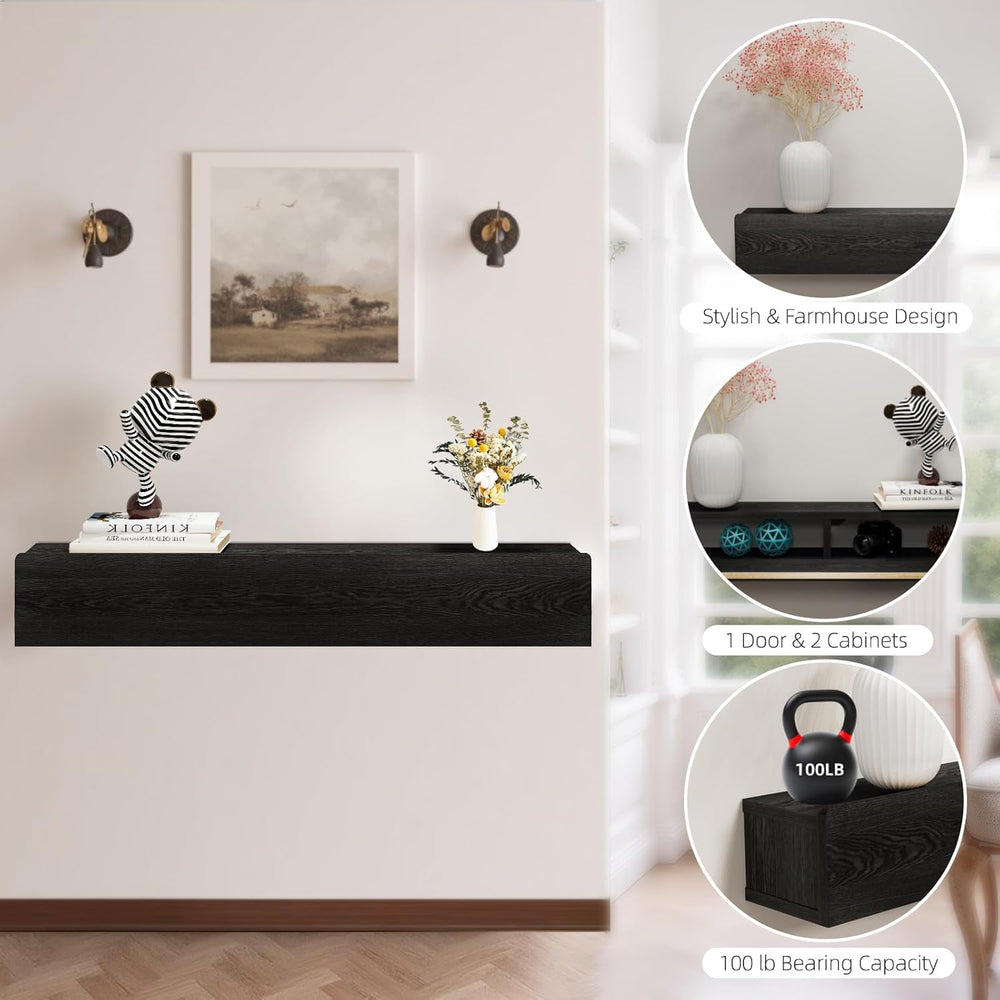 Floating Solid Wood Console Table, 32'' Wall Mounted Narrow Entryway ...