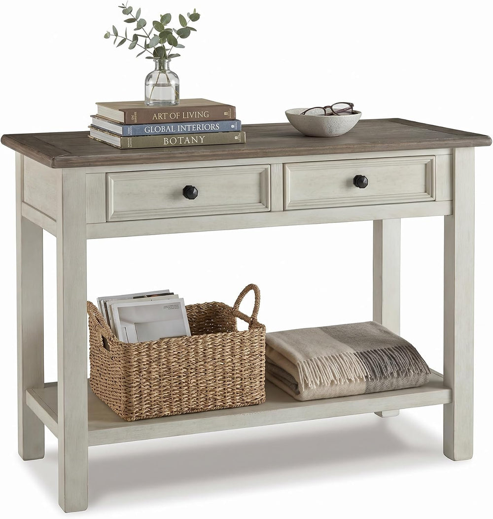 Signature Design by Ashley Bolanburg Farmhouse Sofa Console Table, White | Tw...
