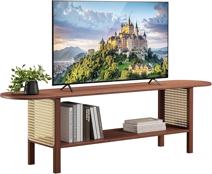 HollyHOME Bamboo TV Stand with Storage for TVs up to 65", Modern Enterta...