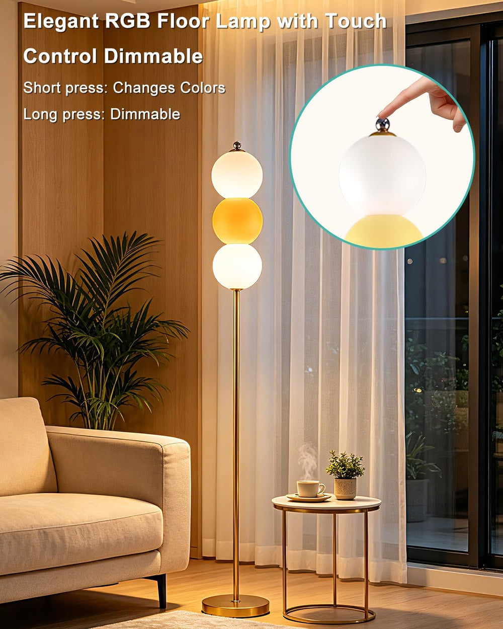 Lightdot Orange Floor Lamp Modern Standing Lamp with Touch Control, RGBW