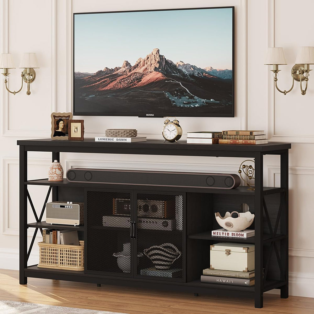 BON AUGURE Tall TV Stand for TVs up to 65 Inch, Industrial Wood Entertainment...