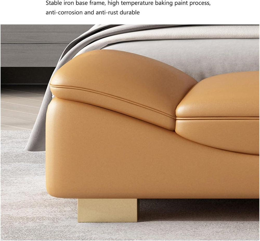 Modern End of Bed Bench, Indoor Entryway with Metal Legs, Cushioned Ottoman f...