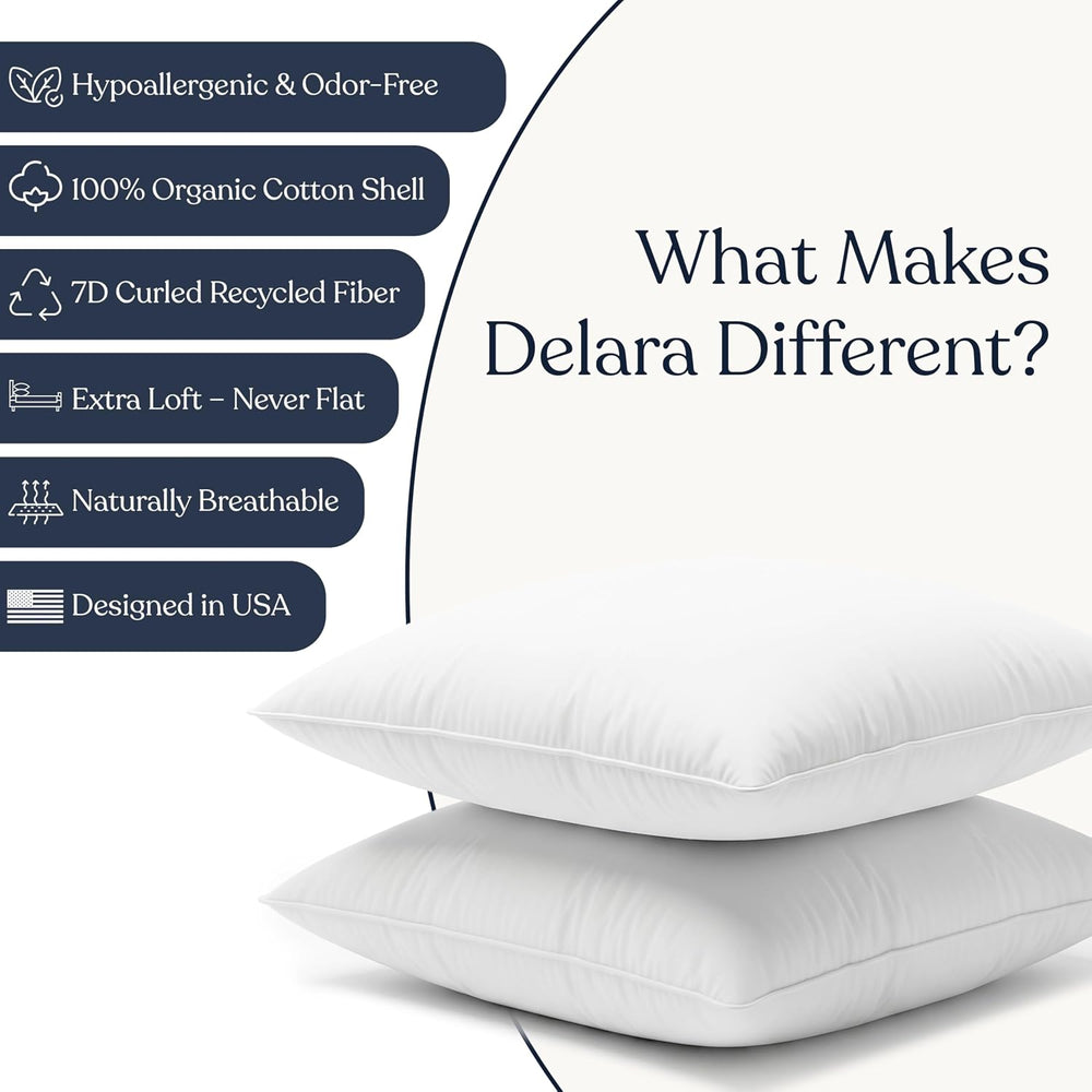 Delara Throw Pillow Inserts 18X18 Set of 2 - Organic Cotton Shell, 7D Recycle...