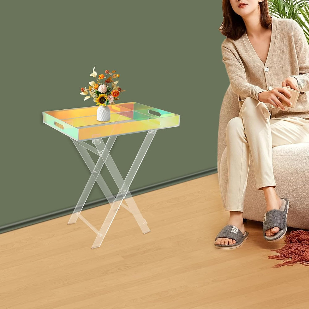 Acrylic Folding Tray Table,Iridescent End Table,Colorful Acrylic Side Table,R...