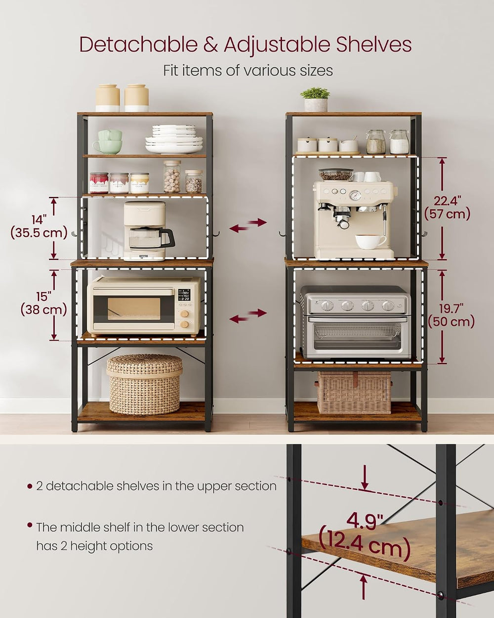 VASAGLE Coffee Bar, 23.6 Inches Baker's Rack for Kitchen with Storage, 6-...