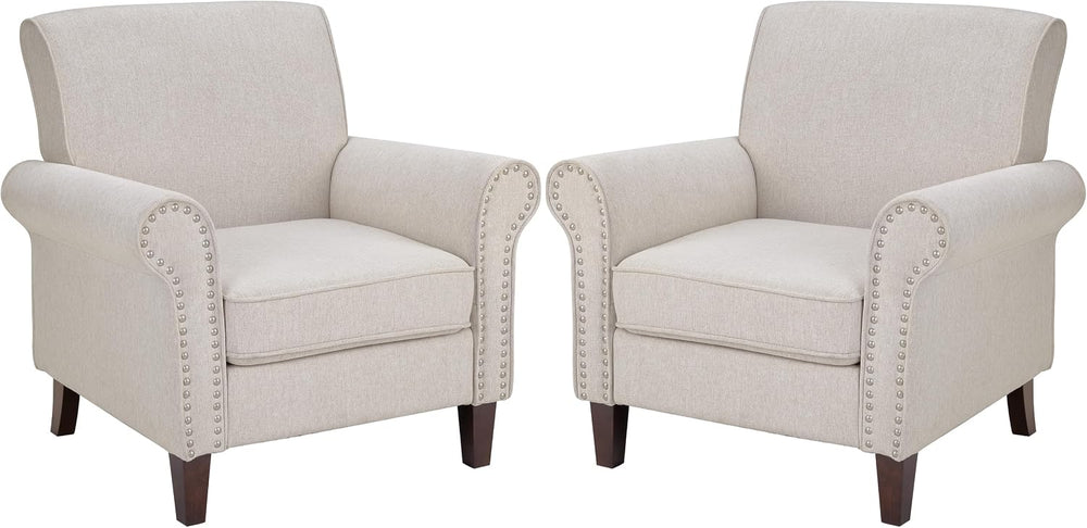 PrimeZone Comfy Accent Chairs Set of 2, Mid-Century Modern Arm Chair, Beige |...