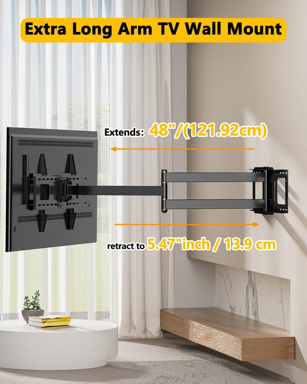 48'' Extension Extra Long Arm TV Wall Mount, Heavy Duty Full Motion T...