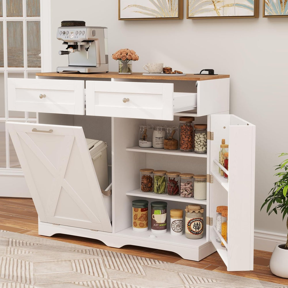 Giantex Tilt Out Trash Can Cabinet 10 Gallon, Kitchen Island with Power Outle...