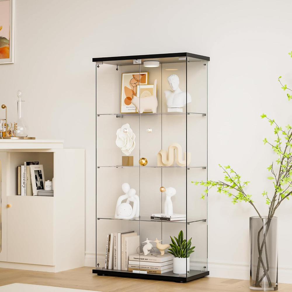 Glass Display Cabinet 4-Shelf 2 Doors with LED Push Light Lockable Glass Disp...