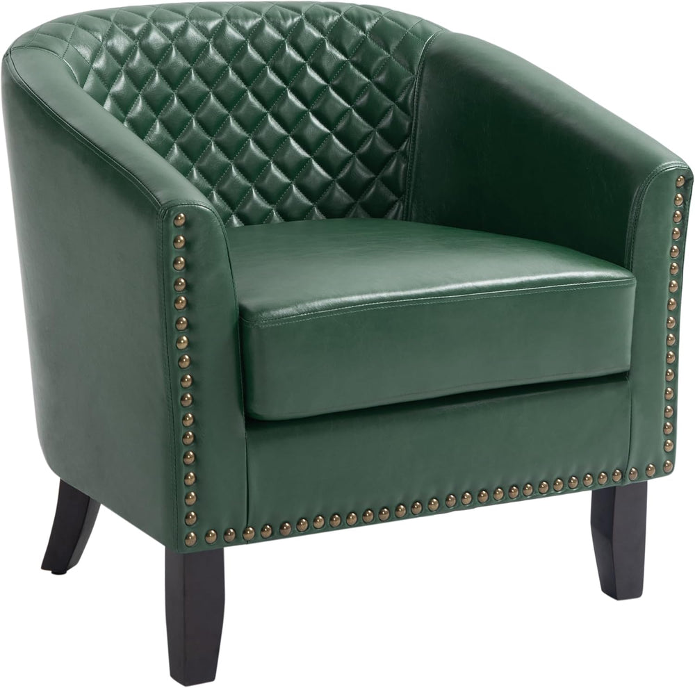 PU Leather Barrel Accent Chairs Set of 2, Upholstered Armchair, Green