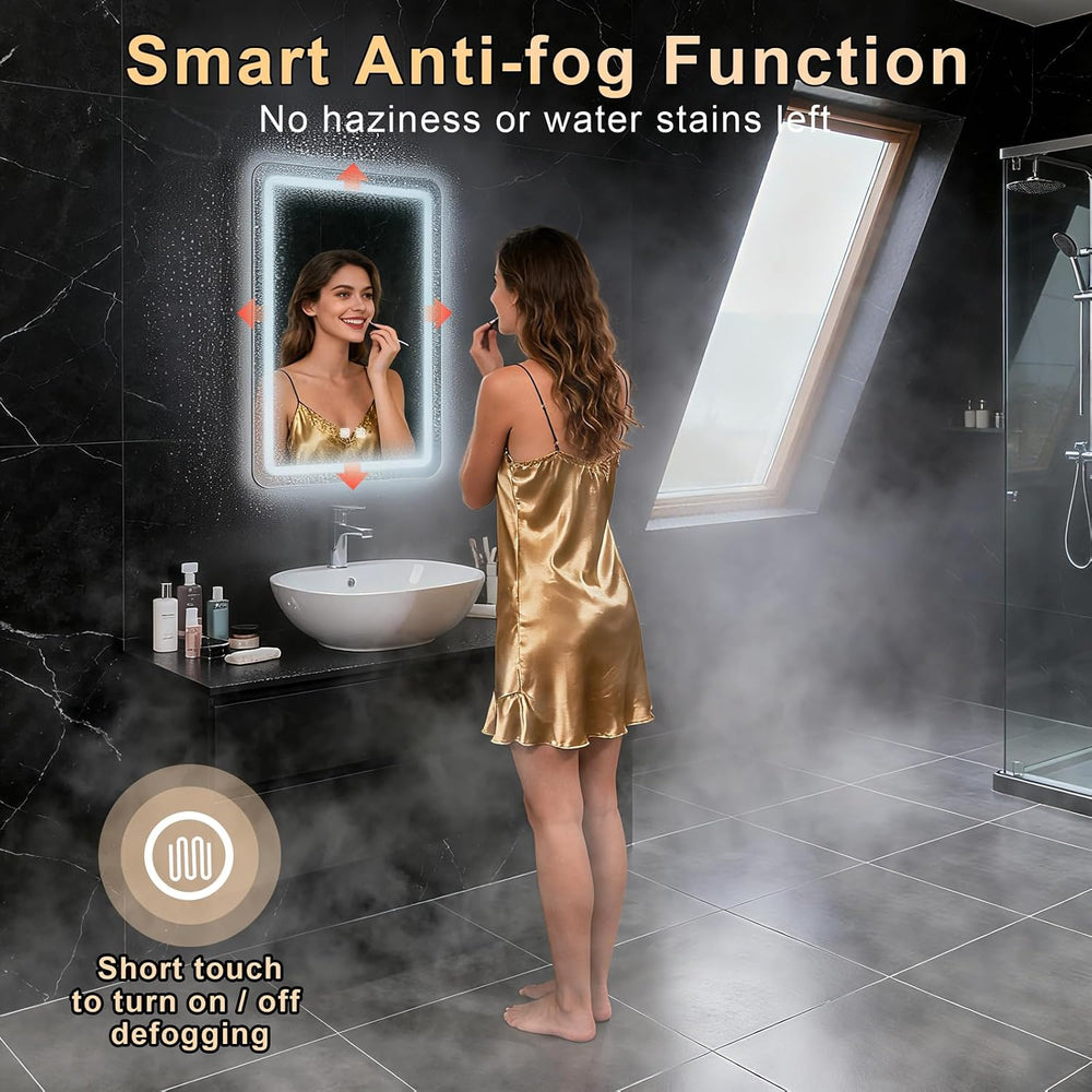 LED Bathroom Mirror, 16 x 24 Inch Anti-Fog Bathroom Mirror with Lights, Stepl...