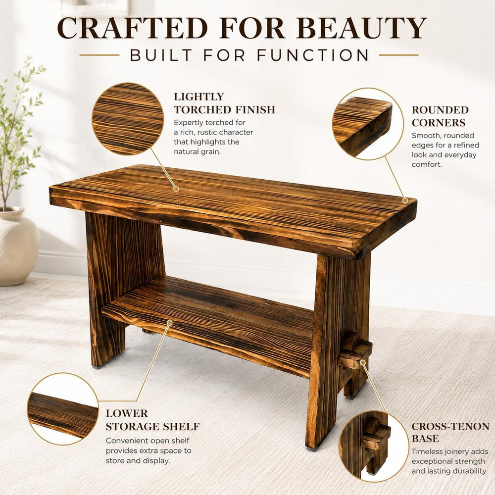 31.5" Solid Wood Entryway Bench, Farmhouse Rustic Storage Bench for Smal...