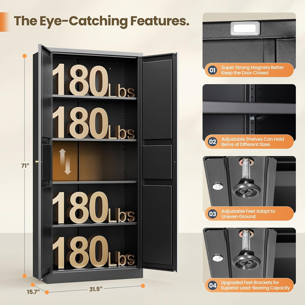 Yizosh Metal Storage Cabinet with 2 Doors and 4 Adjustable Shelves - 71"...