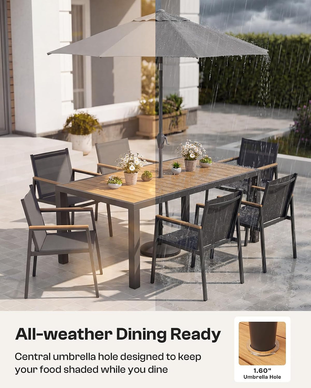 Outdoor Dining Set, 7 Piece Aluminum Patio Table and Chairs Set, All Weather ...
