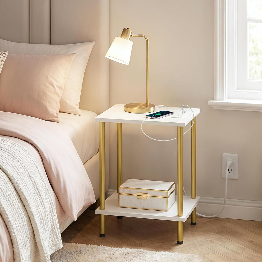 HOOBRO Side Table with Charging Station, End Table with USB Port and Outlet, ...