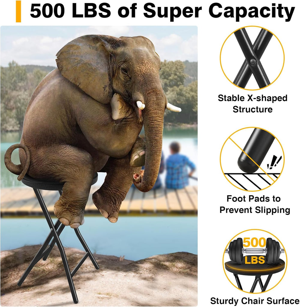 Portable Folding Chair with Handle, Heavy Duty Round Fold Stool Chair | 500lb...