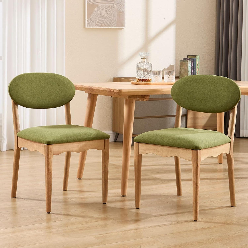 ROCITY Green Upholstered Dining Chairs Set of 2 Wood Dining Room Chairs Farmh...