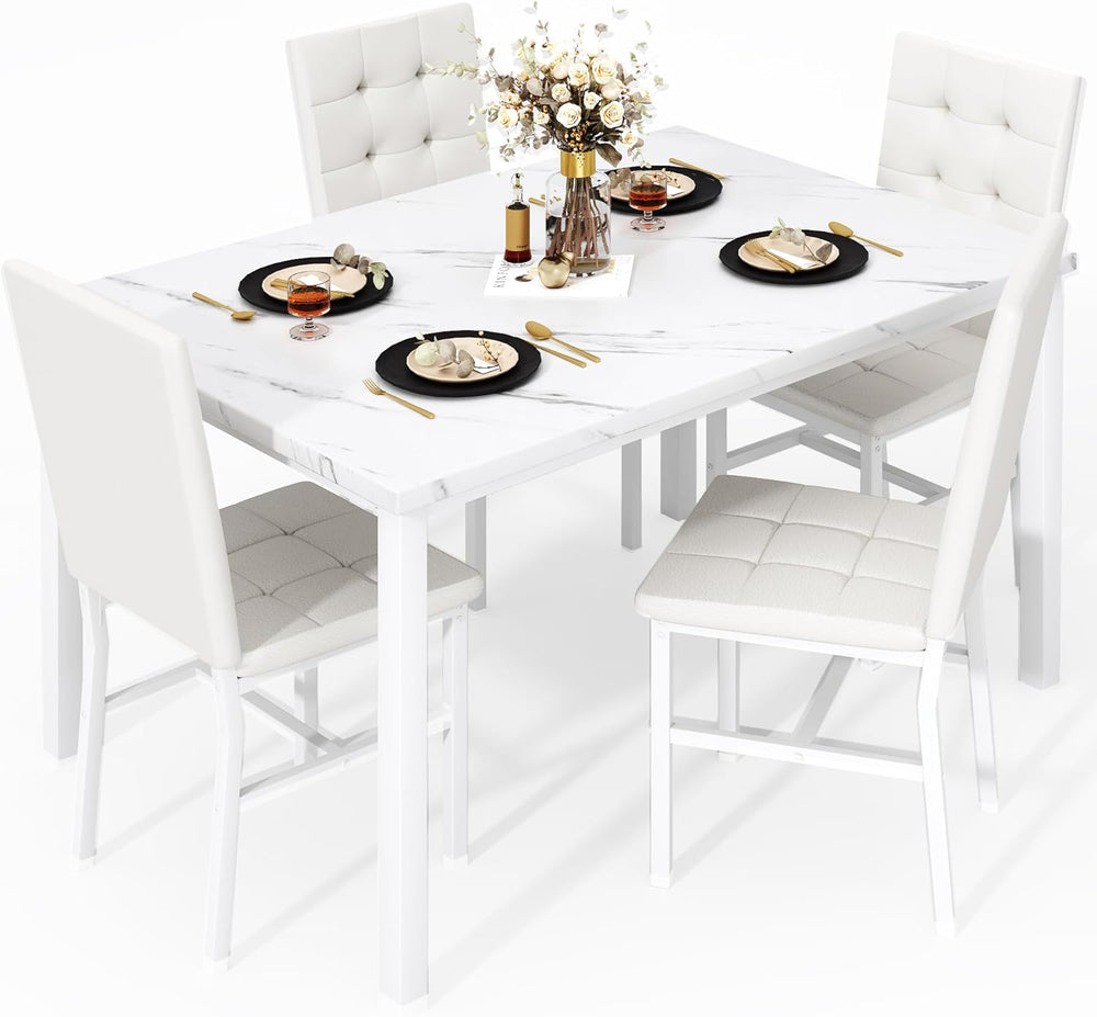 AWQM Dining Table Set for 4, Kitchen Table and Chairs Set, White