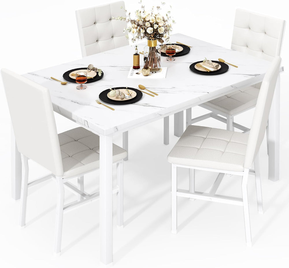 AWQM Dining Table Set for 4, Kitchen Table and Chairs Set, White