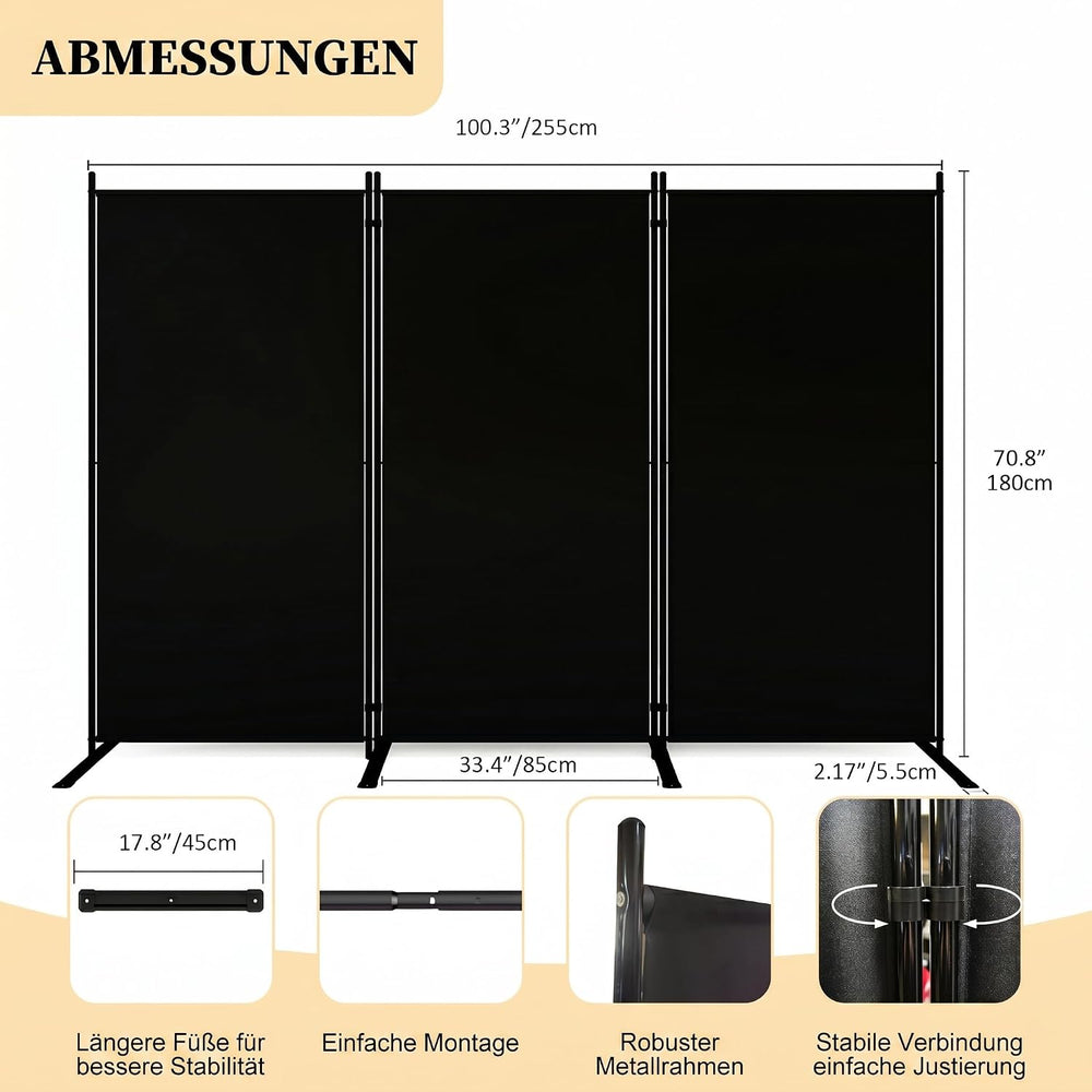 T&Jero 3-Panel Folding Room Divider, 6ft Tall Portable Privacy Screen Wal...