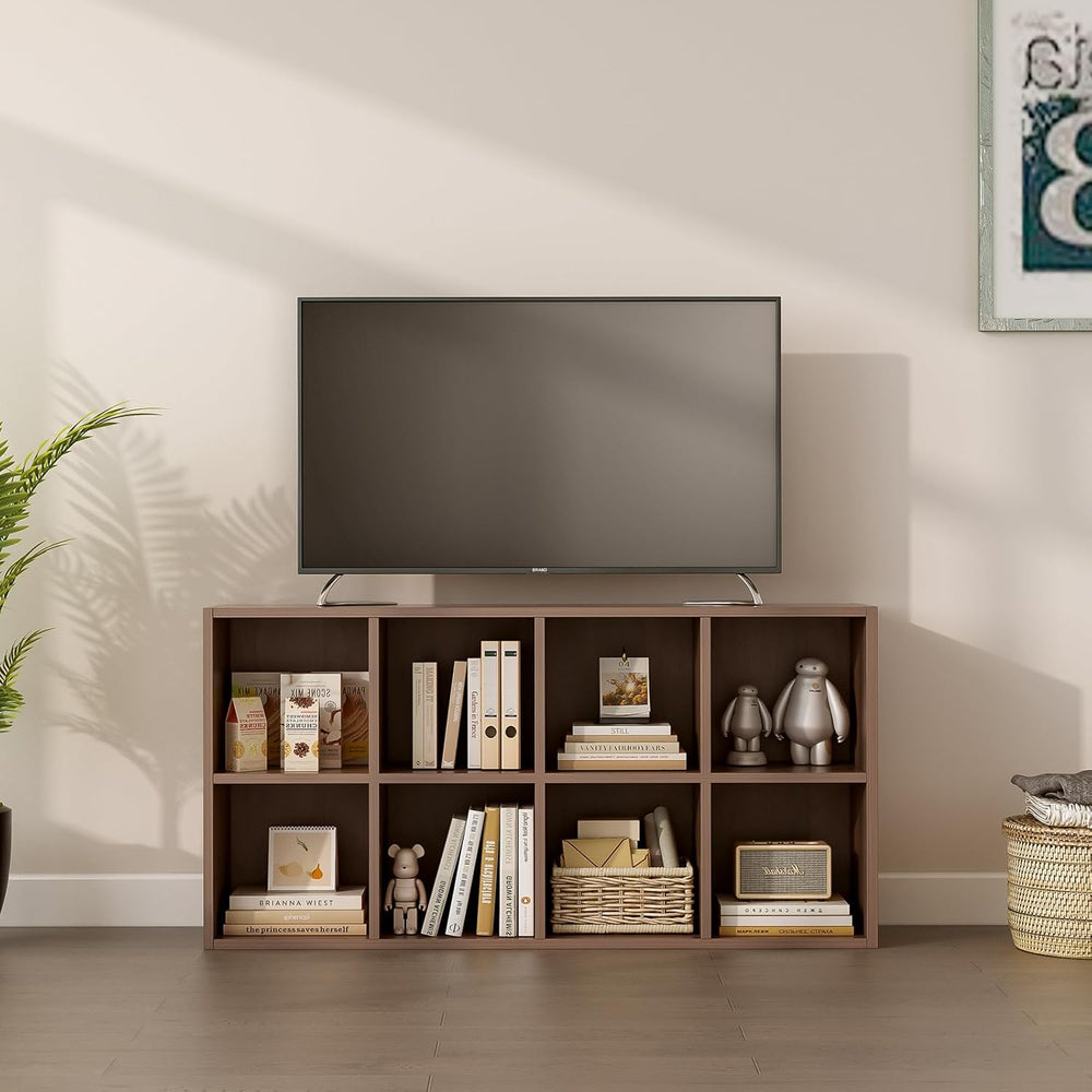 8-Cube Storage Shelf Bookcase - Wooden 4-Tier Floor Standing Open Bookshelf f...