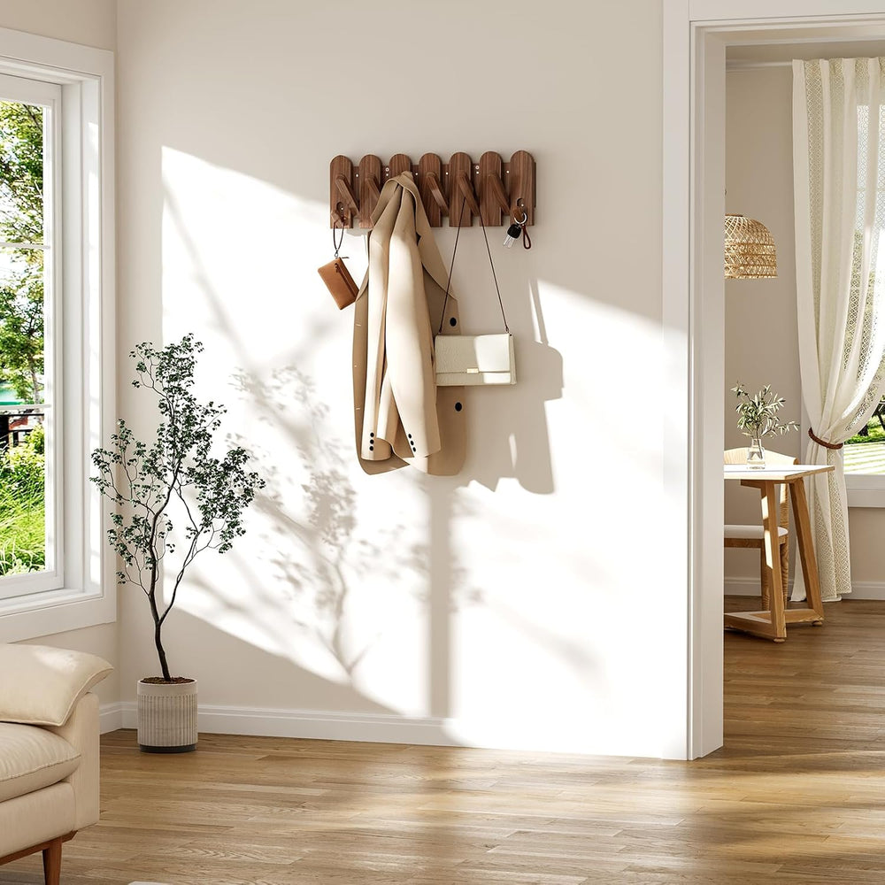 Solid Walnut Coat Rack Wall Mount 16.5",Wall Mounted Coat Rack with 8 Hooks