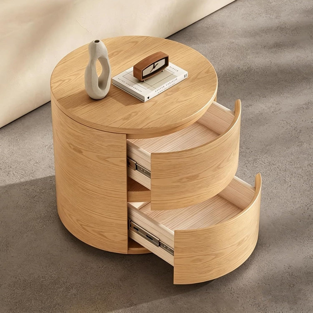 Round End Tables Living Room, End Table with 2 Drawers, Sofa Side Table with ...