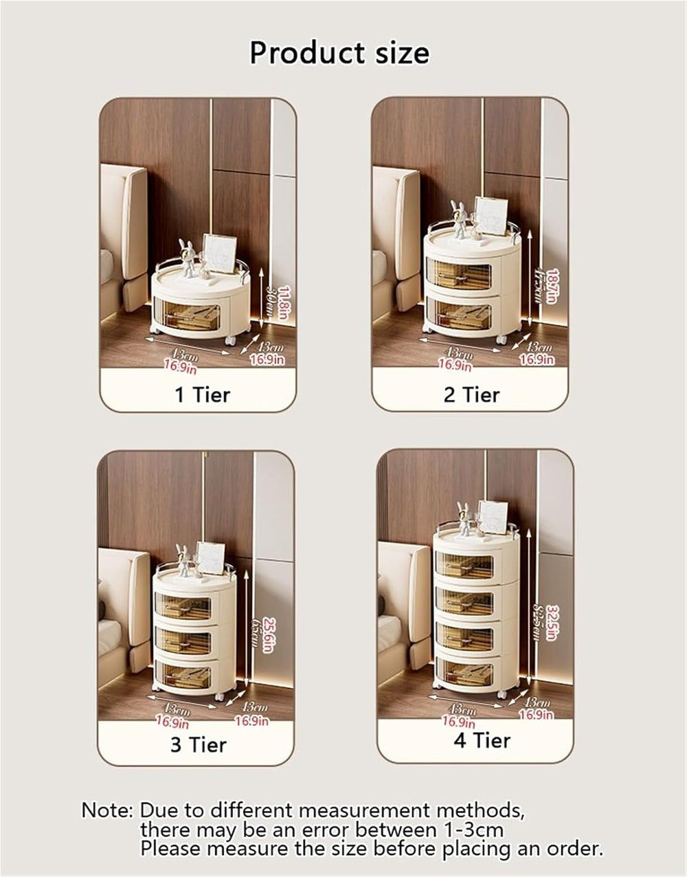 Movable Drawer Style Storage Cabinet Multifunctional Round Bedside Table with...