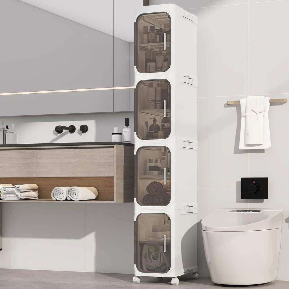4 Tier Slim Bathroom Storage Cabinet, Foldable and Movable, White | Tools Fre...