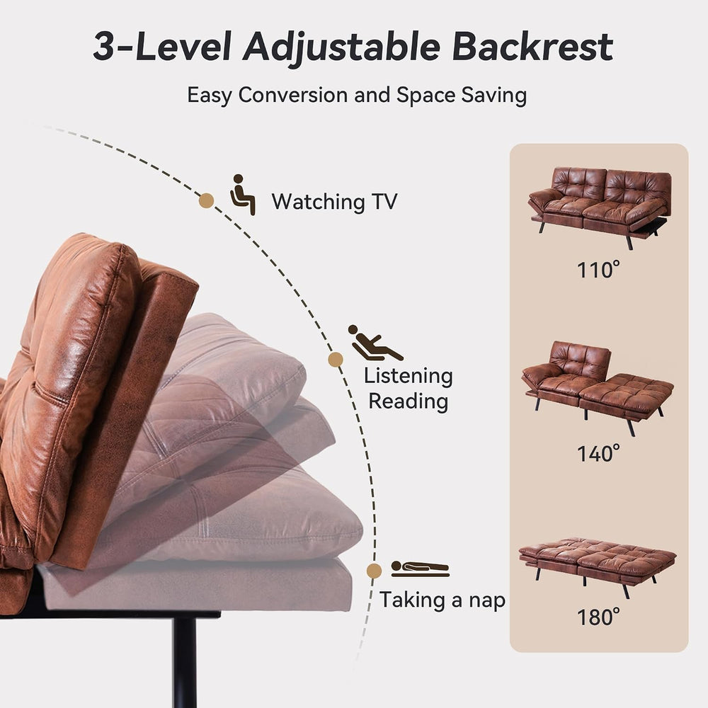 71" Convertible Futon Sofa Bed,Brown Faux Leather Futon Couch,Memory Foa...