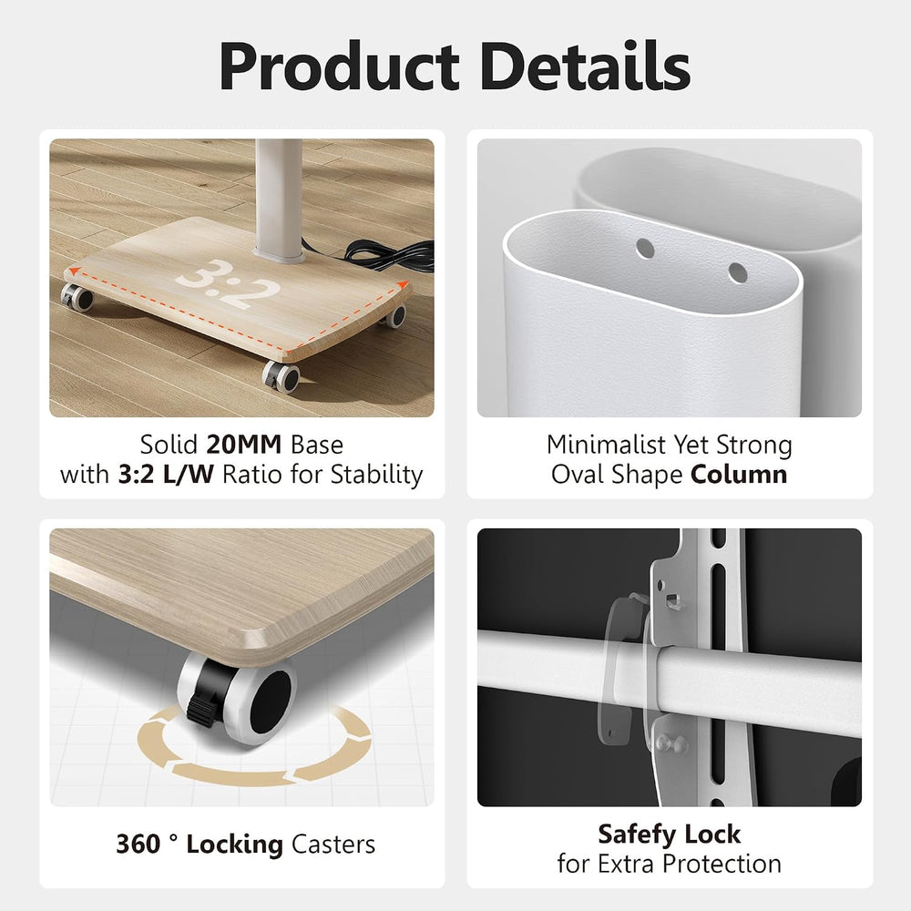 FITUEYES Rolling TV Stand with Power Outlets, for 32-75 InchTVs, White | Swiv...