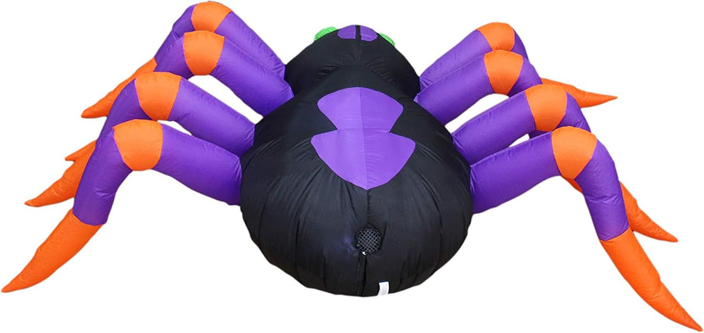 8 FT Long Halloween Inflatable Black Purple Spider LED Lights Decor