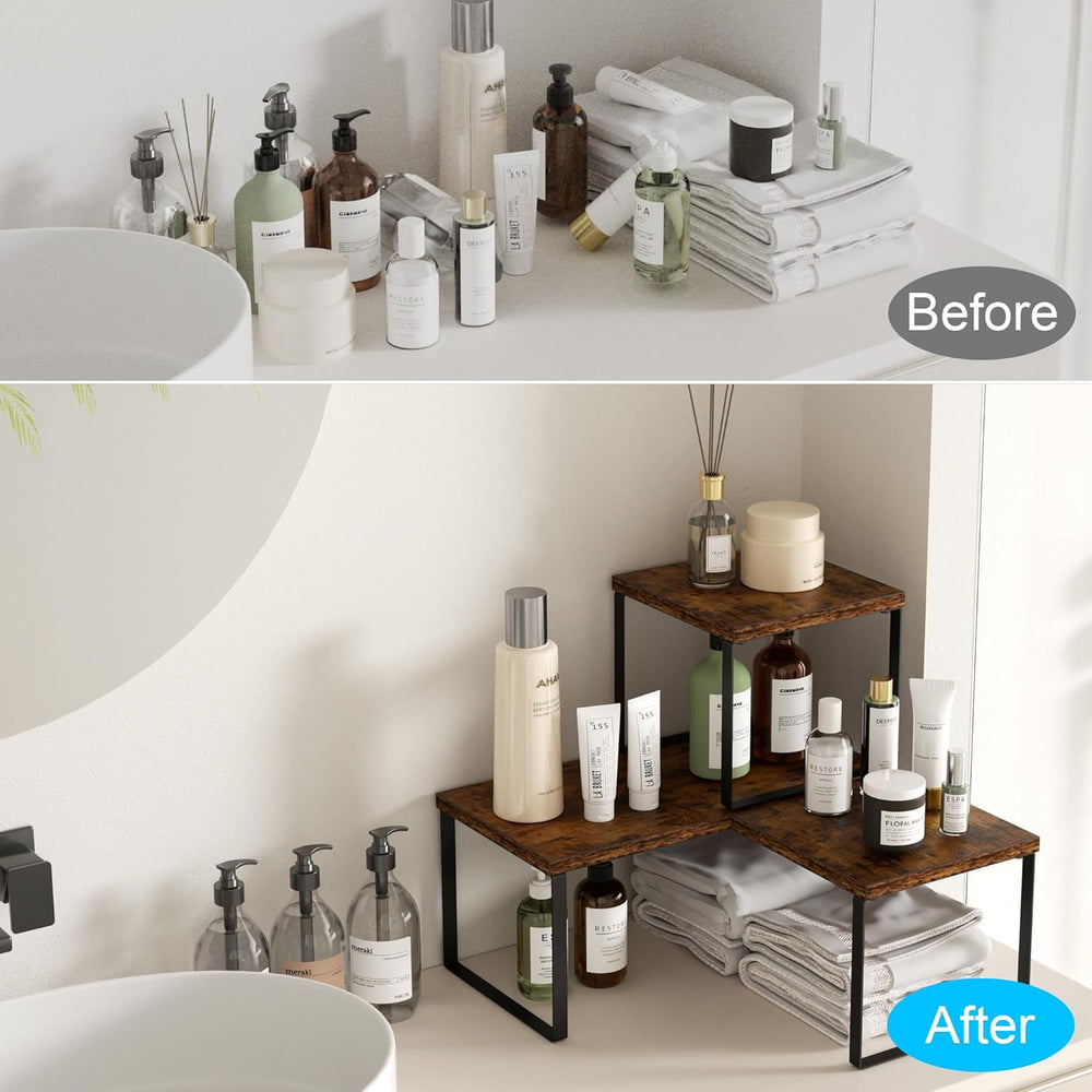 Golener Countertop Organizer Corner Shelf, 2 Tier Adjustable Stackable Corner...