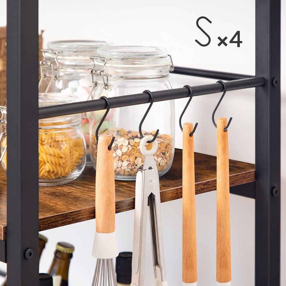 HOOBRO Kitchen Island with Wine Rack, Industrial Island Counter with Hooks an...