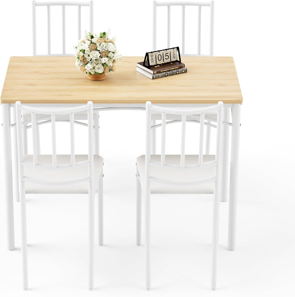 Dining Table Set for 4, Industrial Kitchen Table Set with 4 Upholstered Chair...