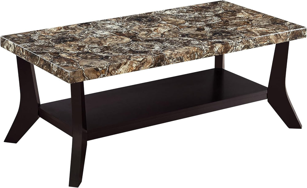Faux Marble Coffee Table 3-Piece Set Rectangular Coffee Table with Two Matchi...