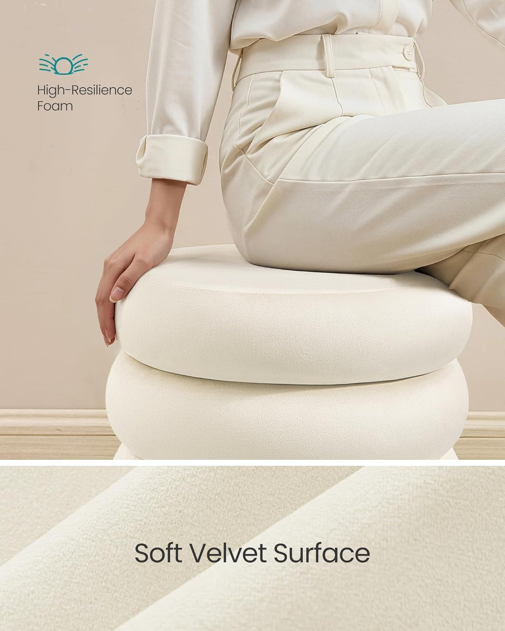 SONGMICS Vanity Stool, Round Ottoman with Storage, Upholstered Foot Stool, Re...