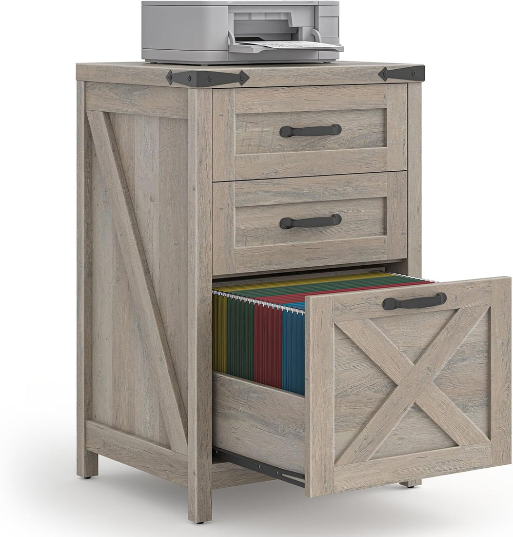 Small Farmhouse File Cabinet with 2 Drawers for Home Office, Rustic Grey | Ha...