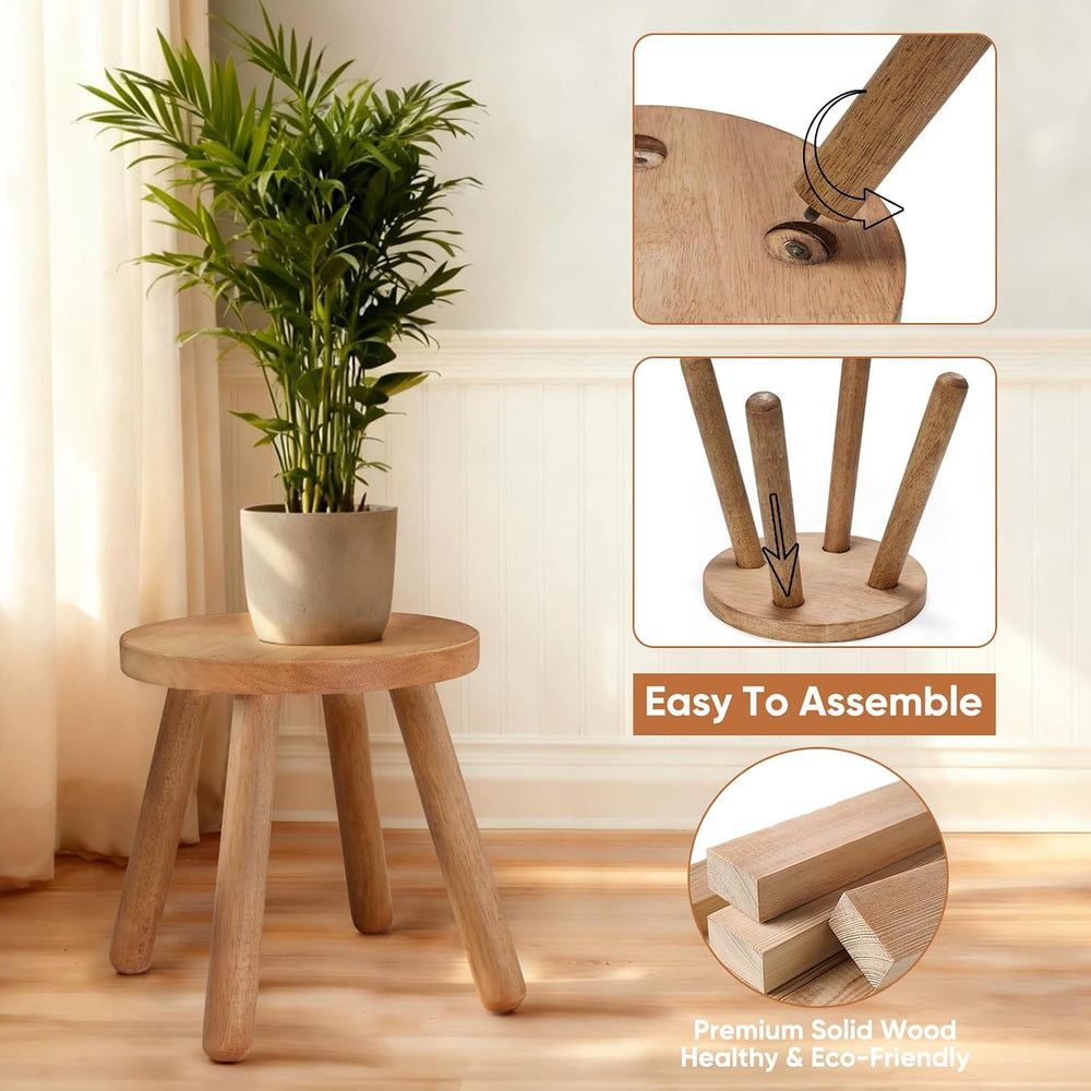 11.8" H Round Solid Wooden Stool Wood Plant Stand Woden Decorative Stool...